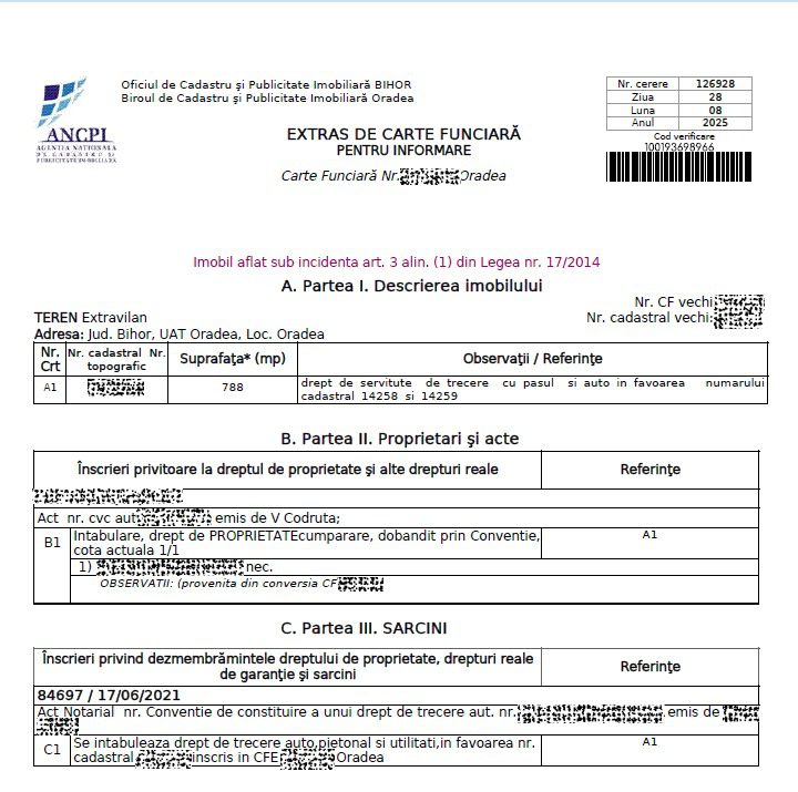 extras carte funciara