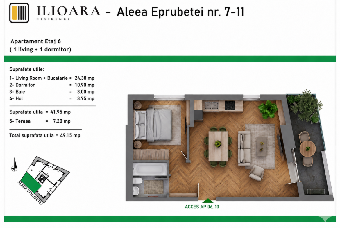 2 camere, 49 mp, 500 m metrou Nicolae Grigorescu (Ilioara), Park Lake