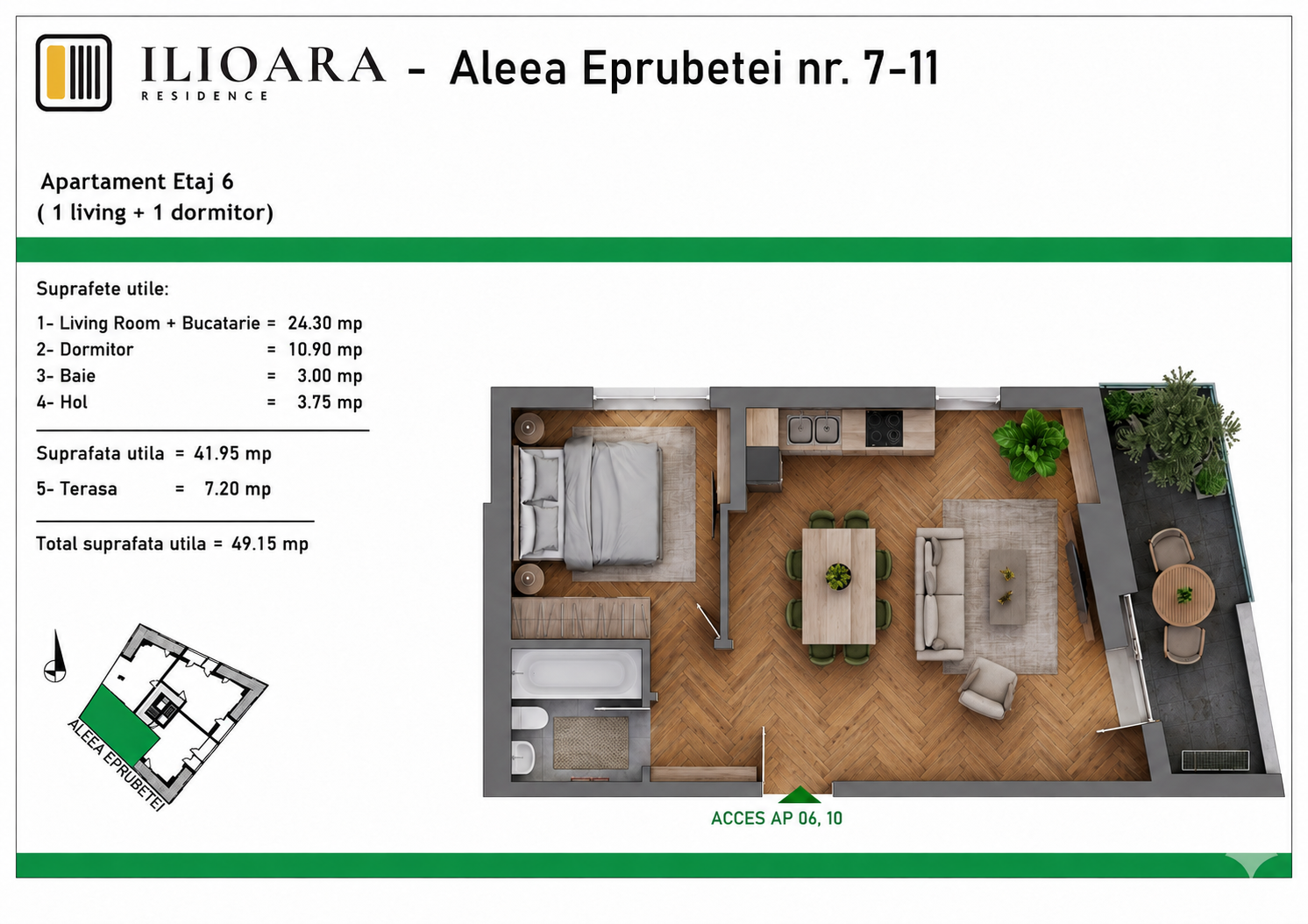 2 camere, 49 mp, 500 m metrou Nicolae Grigorescu (Ilioara), Park Lake