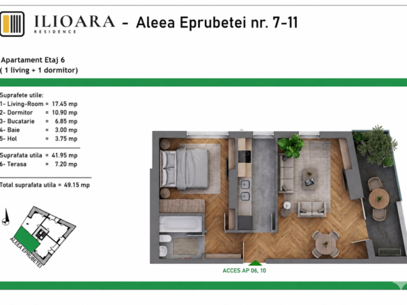 2 camere, 49 mp, 500 m metrou Nicolae Grigorescu (Ilioara), Park Lake