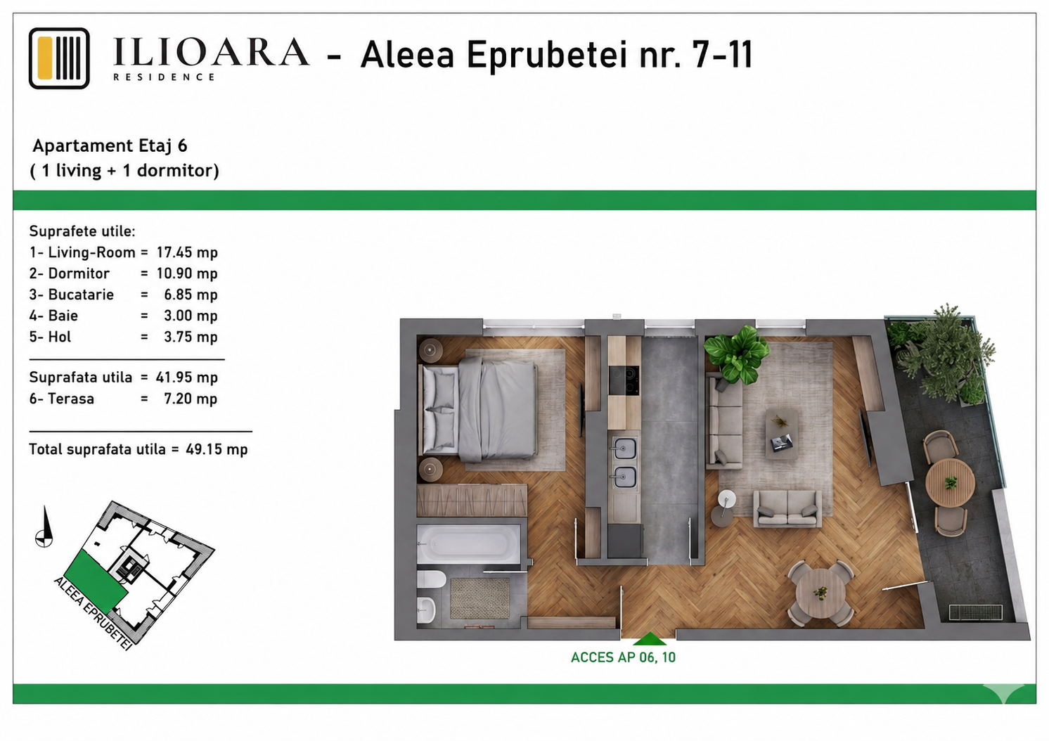 2 camere, 49 mp, 500 m metrou Nicolae Grigorescu (Ilioara), Park Lake