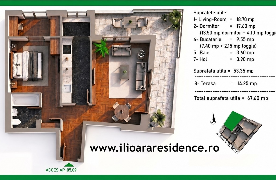 2 camere, 67 mp, 500 m metrou Nicolae Grigorescu (Ilioara), Park Lake