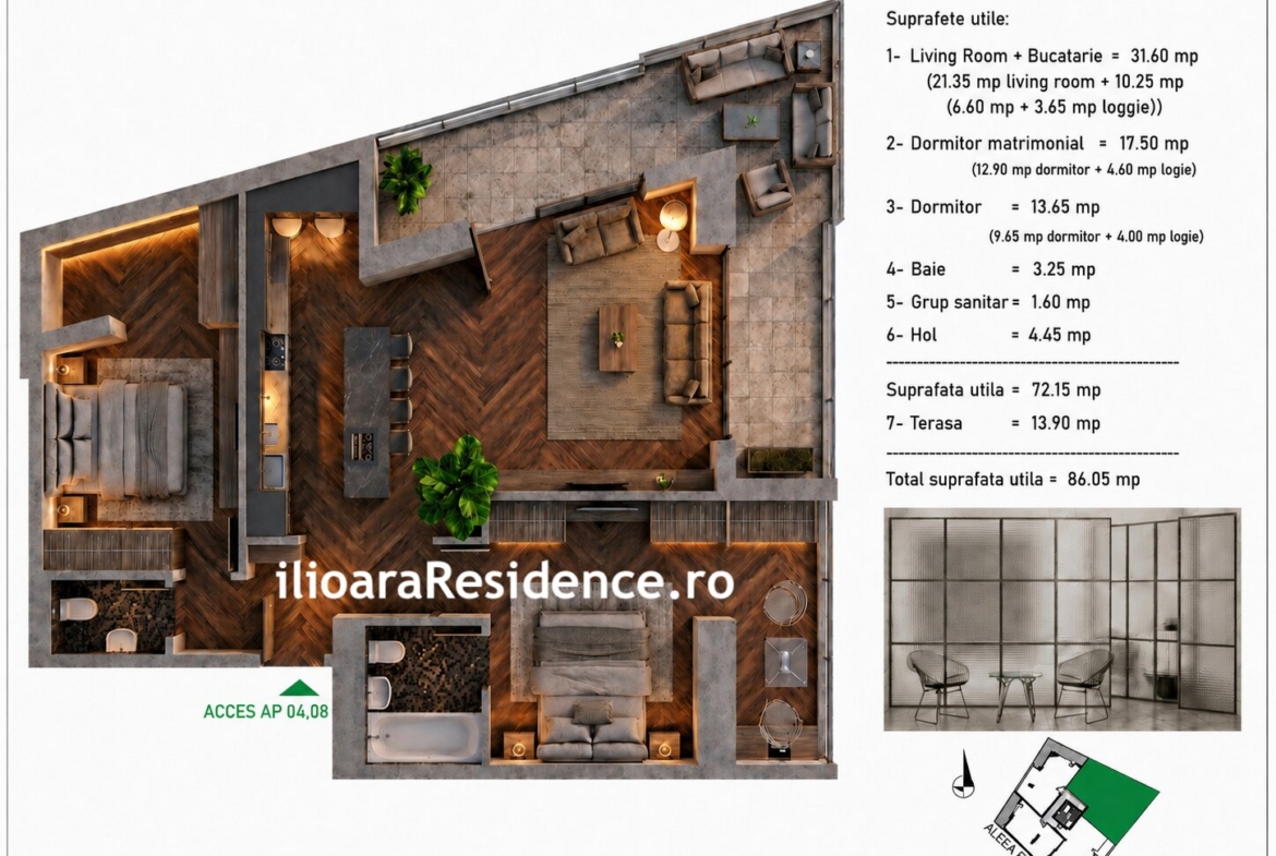 3 camere, 86 mp, 500 m metrou Nicolae Grigorescu (Ilioara), Park Lake