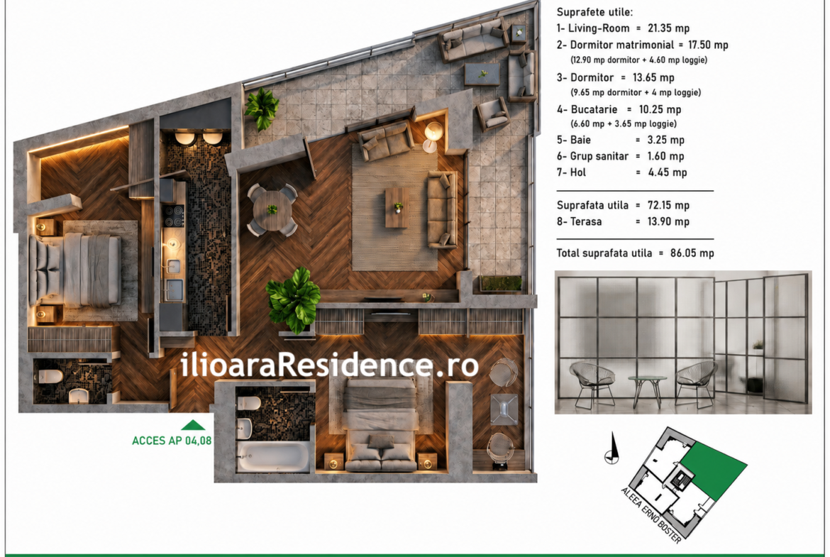 3 camere, 86 mp, 500 m metrou Nicolae Grigorescu (Ilioara), Park Lake