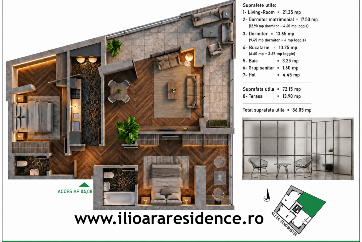 3 camere, 86 mp, 500 m metrou Nicolae Grigorescu (Ilioara), Park Lake