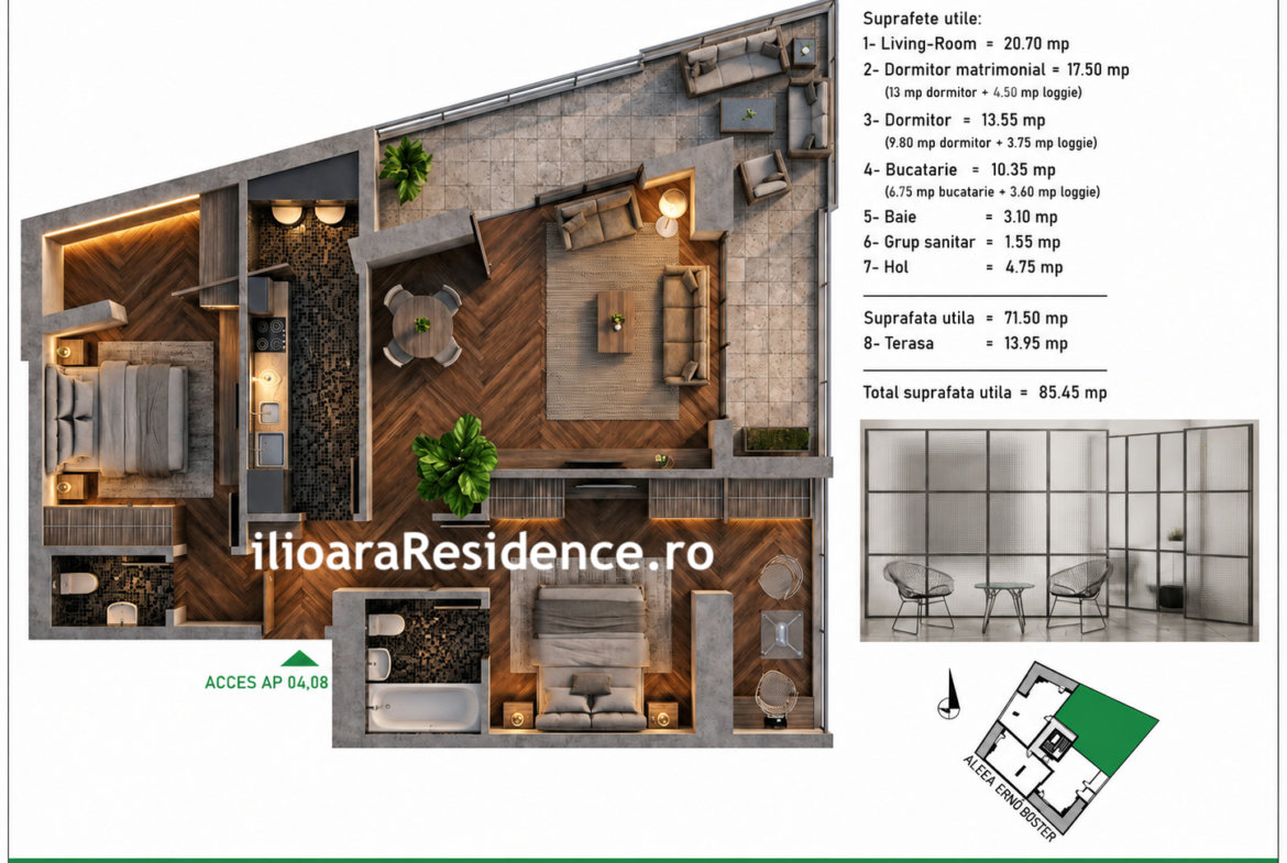 3 camere, 85 mp, 300 m metrou Nicolae Grigorescu (Ilioara), Park Lake